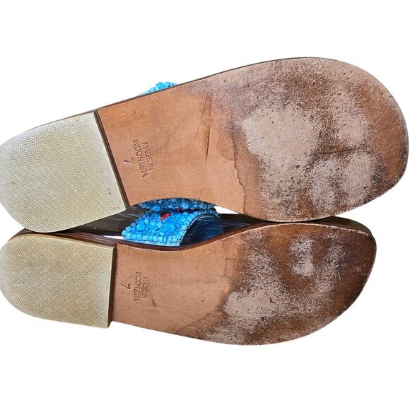 Excellent Condition Mystique Turquoise Beaded Leather Sandals Suede Lining Sz 7 - Picture 7 of 9